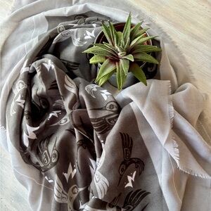 Magenta Grey and Black Hummingbird Tribal Shawl by artist Bill Helin.